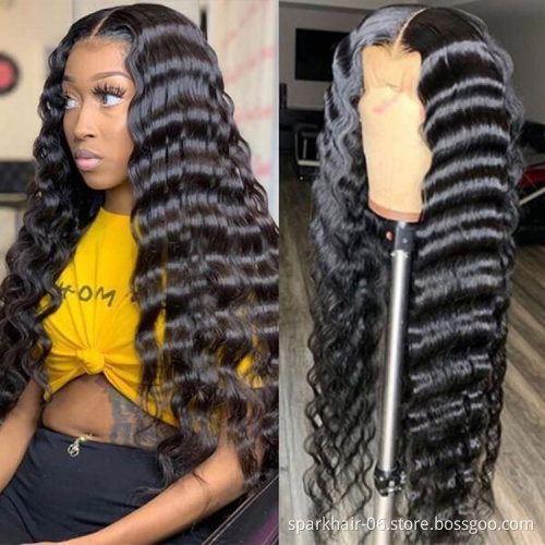 Wholesale Loose Deep Wave Natural Black Transparent Lace Wigs 100% Human Hair Wigs Lace Frontal For Woman